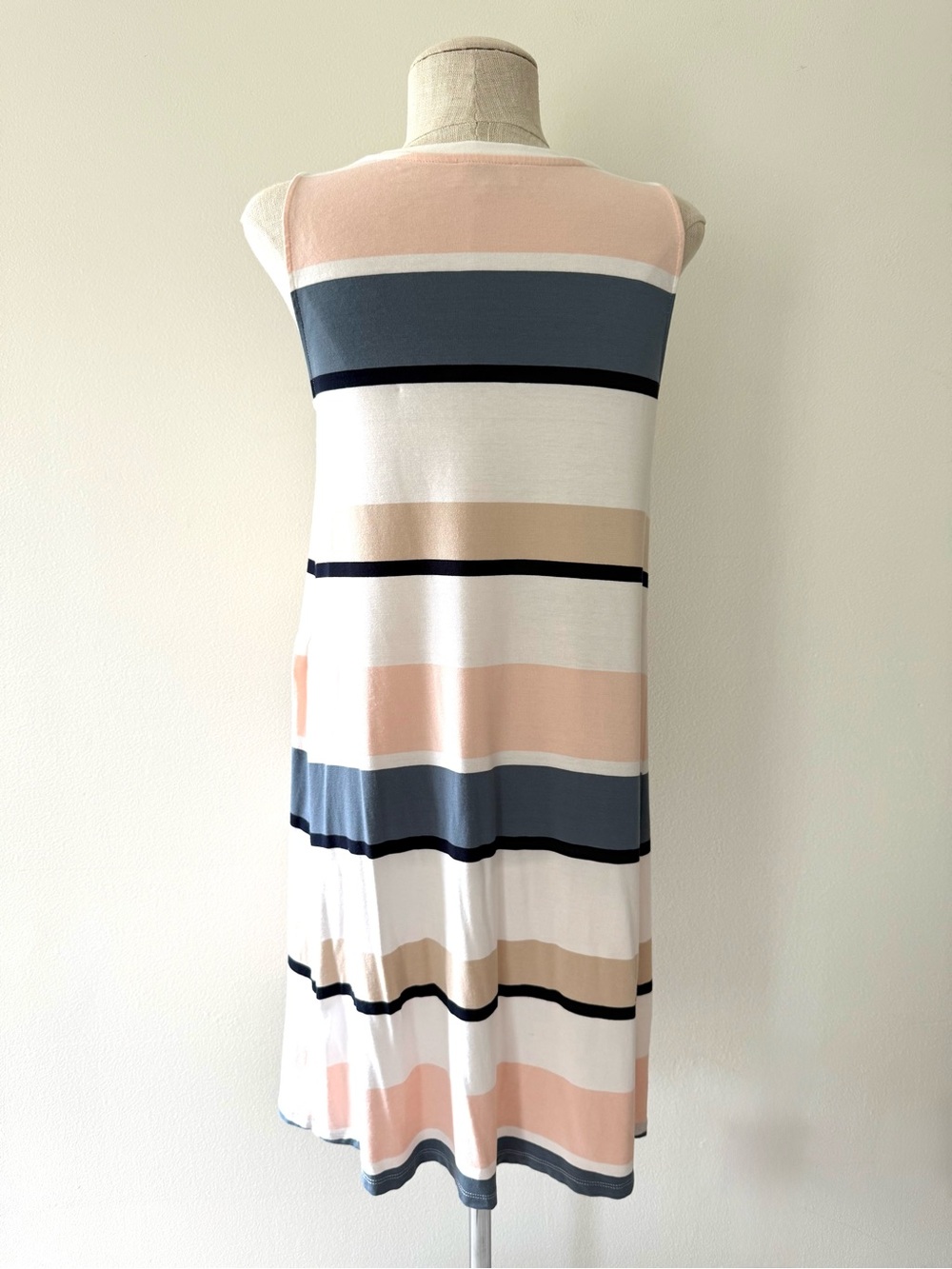 LOFT Pastel Colorblock Coastal Nautical Striped Knit Tank Swing Dress S Preppy - Picture 6 of 11